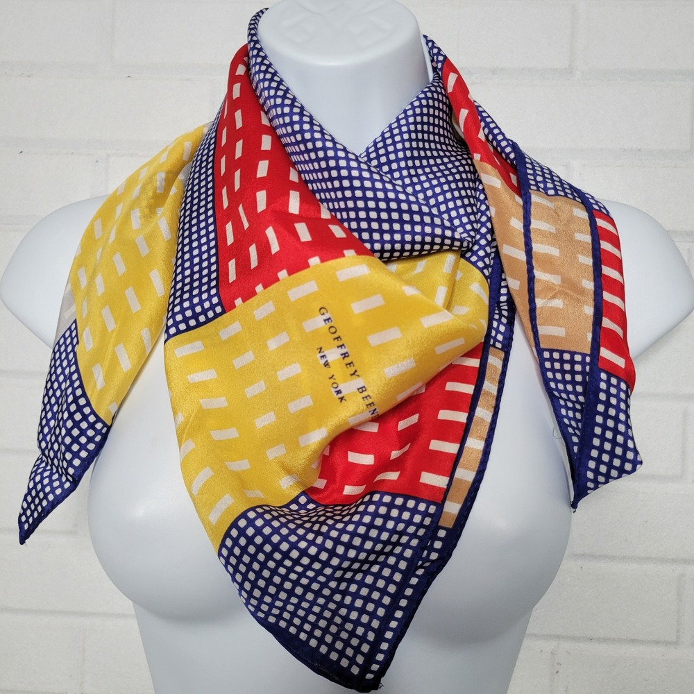 Vtg 1980s Geoffrey Beene Silk‎ Scarf Geometric Colorblock 30" Mod Heritage